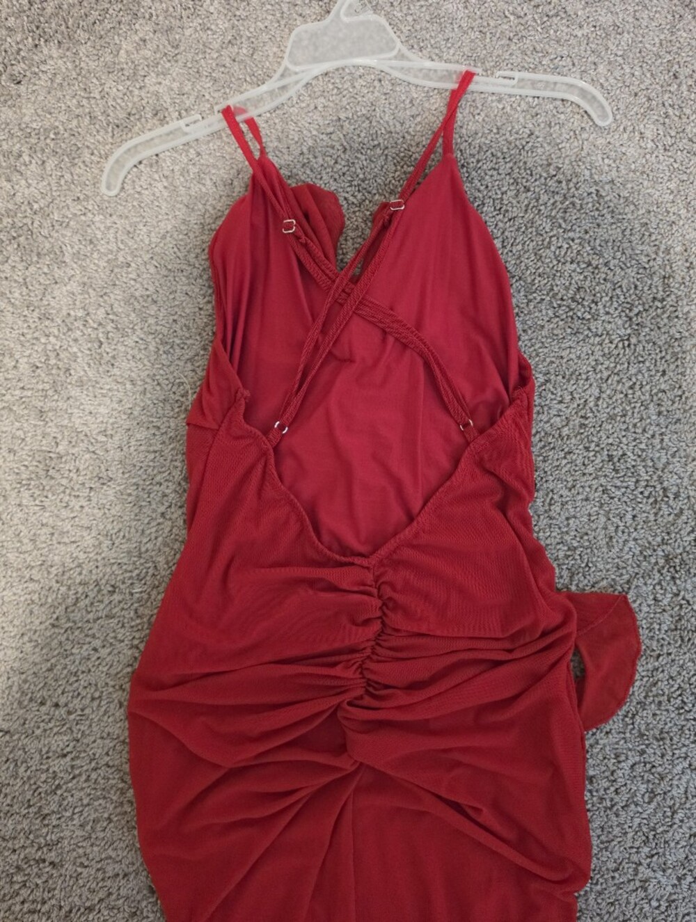 Red Ruffle-Front Spaghetti Strap Dress - Picture 4 of 4